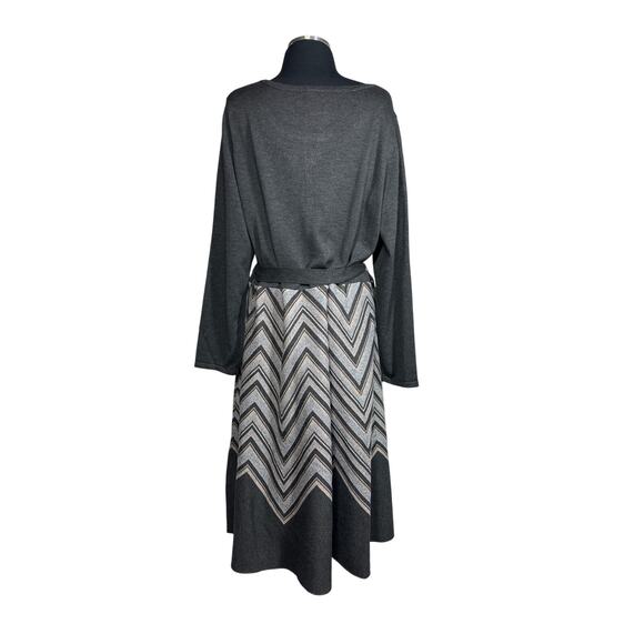 Taylor Chevron Scoop Neck Sweater Dress Tie Waist Midi Brown Plus Size 3X Office - Picture 7 of 16
